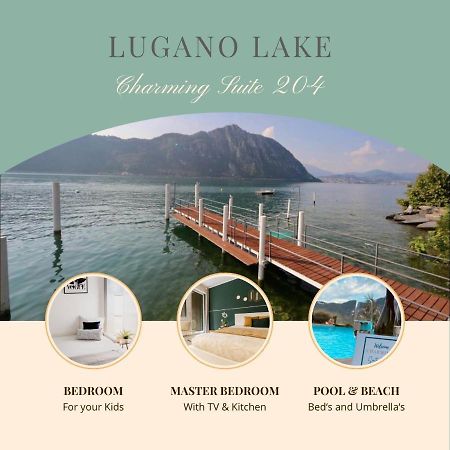 Luganersee, Pool, Strand, Parkplatz, Suite 204 Bissone Dış mekan fotoğraf